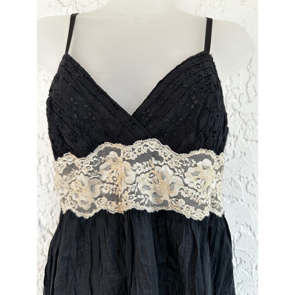Y2K Black Eyelet Lace Babydoll Camisole Top Size 2 Boho‎ Coquette Lingerie Goth - Picture 2 of 10